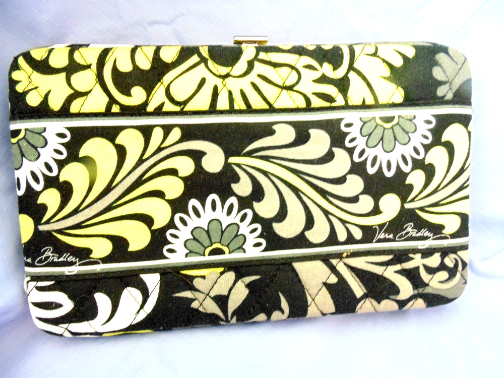 New Vera Bradley BAROQUE Opera Wallet Clutch 8x4 RETIRED Citron Yellow Black